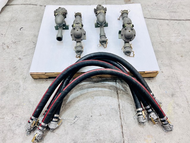 Quantity of (4) 1.5 in Fluid Regulators & Rigid Hose Sections w/ Camlock Fittings (Unused)
