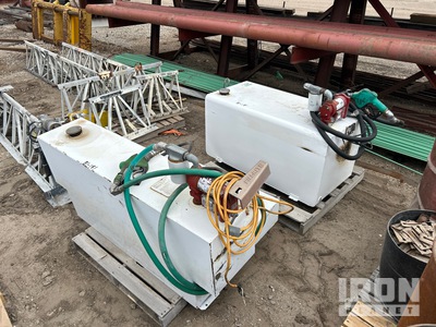 Quantity of (2) Pallets of 100 gal Steel Storage 2 truck bed fuel tanks, 3 pumps Fuel Tank