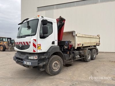 2008 HMF 1300K2 2700 kg on 2008 Renault Kerax 410 DXi 6x4 Camion Benne Avec Grue Camión Dumper con Grúa