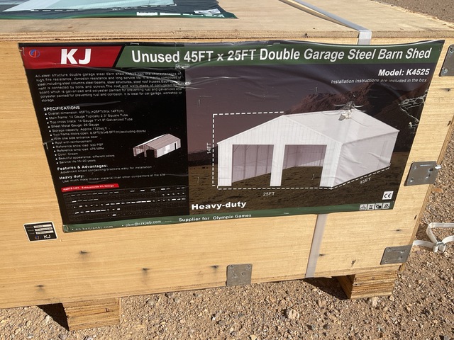 KJ K4525 Double Garage Steel Barn Shed - Unused