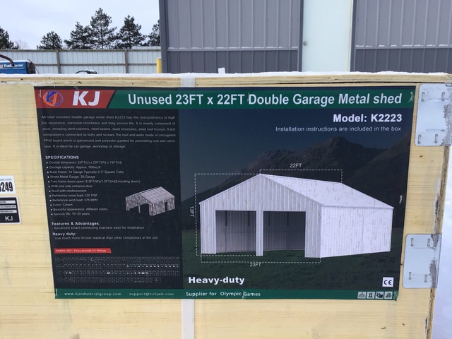 KJ K2223 Double Garage Metal Shed - Unused KJ K2223 Double Garage Metal Shed - Unused