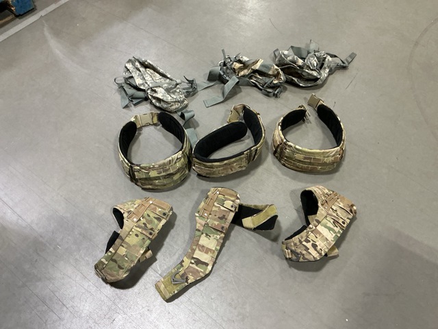(3) Non-Ballistic Protective Carriers, (13) Equipment Belts & Assorted Items