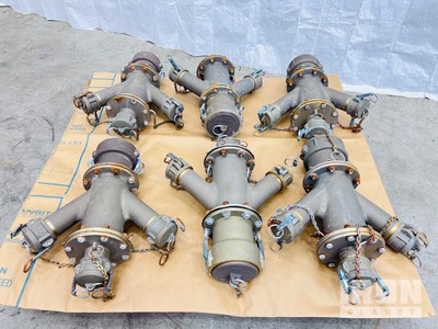 Quantity of (6) 4 in to 2 in WYE Splitter Fuel/Water Camlock Hose Fittings Divers
