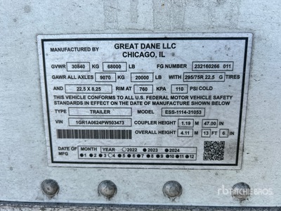 2023 Great Dane ESS-1114-31053 53 ft x 102 in T/A Refrigerated Trailer