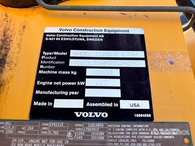 2021 Volvo L70H Wheel Loader