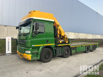 2012 DAF CF85.410 8x2 Twin-Steer Sleeper Flatbed Truck with Crane