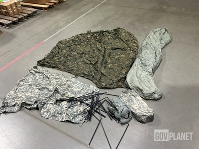 (2) ICS Improved Combat Shelters, (11) Tarpaulins & Assorted Items