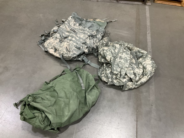 (12) Duffel Bags, (7) Large Field Pack Sets & Assorted Items