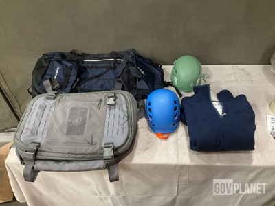 (4) Helmets, (6) Men's Outerwear, (25) Individual Bags & Assorted Items