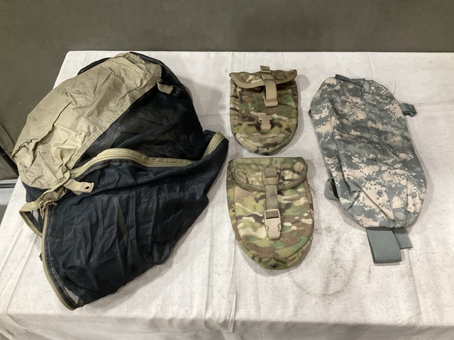 (1) Tent, (18) Entrenching Tool Carriers, (54) Wasit Packs & Assorted Items