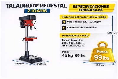 ZJQ4116 Yanghzou TALADRO DE PEDESTAL CAP 16 MM 12 VEL MESA 260 X 260 MM