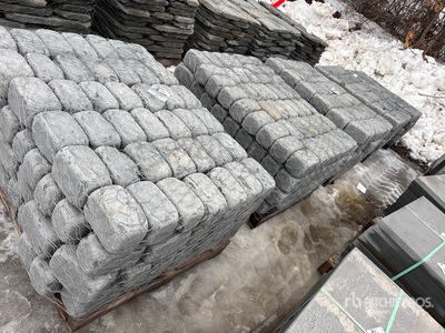 Quantity of (5) 5 in x 5 in x 8 in Tumbled Bluestone Belgium Blocks Stone (Unused)