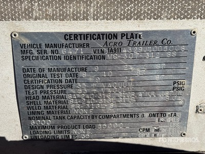 1988 CRO 1-5500-SS-SR 6000 gal T/A Remorque citerne sous vide