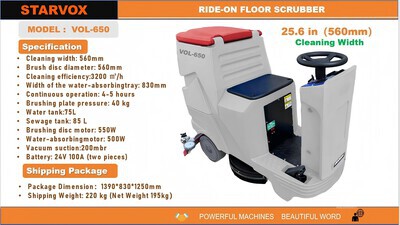 2025 STARVOX VOL-650 Ride-On Electric Scheuersaugmaschine (Unused)