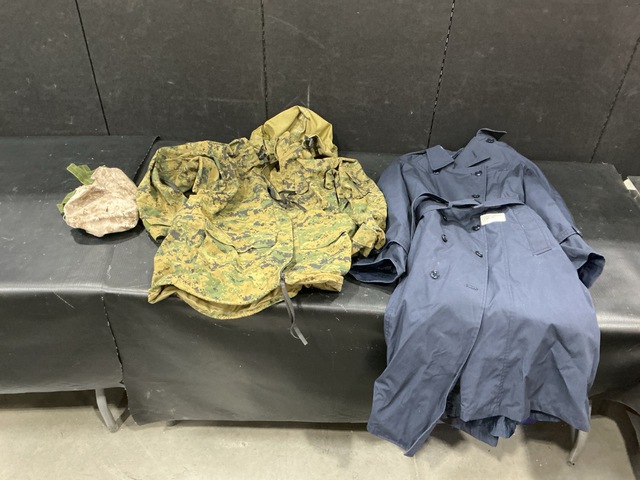 (65) Helmet Covers, (9) All-Weatther Coats, (13) Parkas & Assorted Items