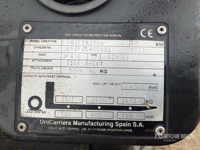 2013 Nissan UG1F2A35DU Wózek widłowy