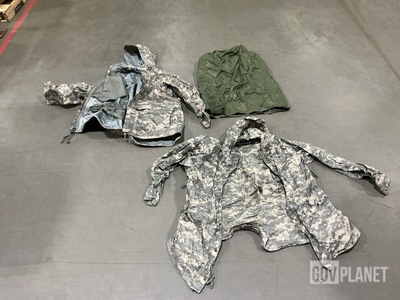 (8) Wet Weather Parkas, (30) Clothing Bags & Assorted Items