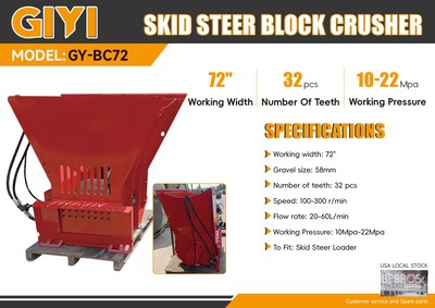 2026 GIYI GY-BC72 72 in Skid Steer Block Crusher Débroussailleuse pour chargeuse à différentiel (Unused)