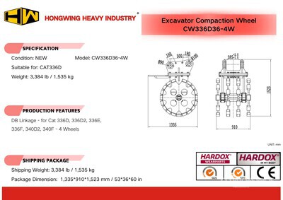 2026 HW CW336D36-4W 36 in Koło zagęszczające do koparki - Fits Cat 336D (Unused)
