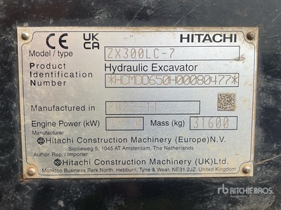2022 Hitachi ZX300-7 Excavadora de Cadenas