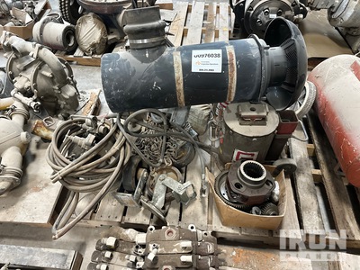 Quantity of Pallets of Paint sprayer, tire chains, 2 air bottle jacks, shop wheels