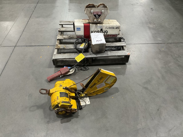 (1) Coffin &frac12;-Ton Chain Hoist & (1) Budgit &frac12;-Ton Electric Hoist
