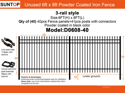 Quantity of (40) 2026 SUNTOP D0608-40 6 ft x 8 ft Powder Coated Ogrodzenie (Unused)