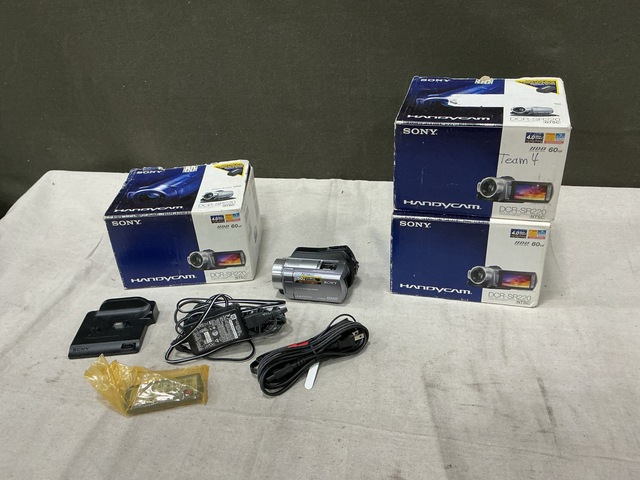 (3) Sony DCRSR220 Handycam Camcorders