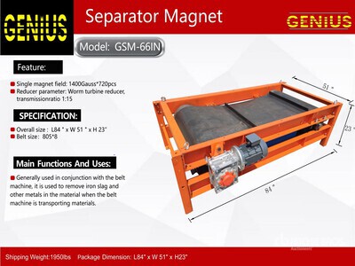2026 Genius GSM-66IN 49 in x 89 in Séparateur magnétique (Unused)