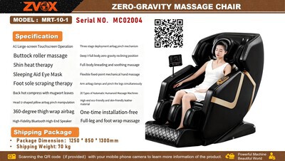 2026 ZVOX MRT-10-1 Dark Brown Zero-Gravity Massage Chair (Unused)
