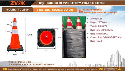 Quantity of (250) 2026 ZVOX TC-250P 28 in PVC Safety Conos de trafico (Unused)