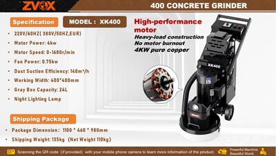 2026 ZVOX XK400 Electric Self-Suction Rectifieuse à béton (Unused)