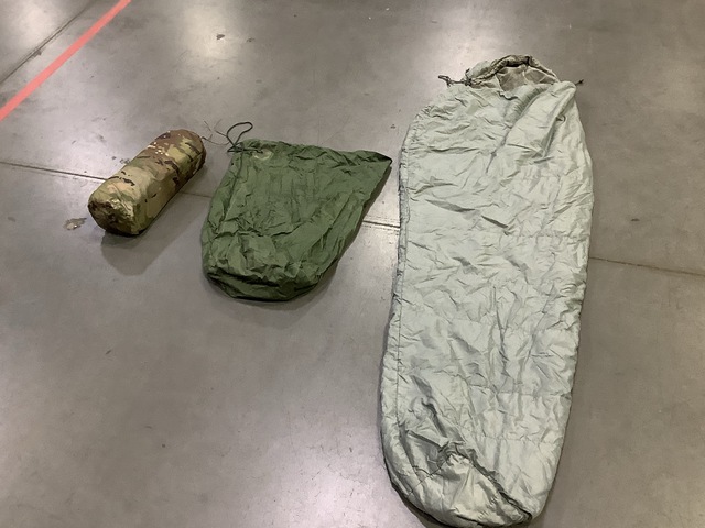 (1) Shelter System, (2) Clothing Bags, (3) Sleeping Bags & Assorted Items