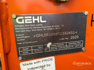 2020 Gehl R105 Skid Steer Loader
