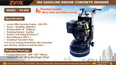 2026 ZVOX FH-450 Gasoline Concrete Grinder (Unused)