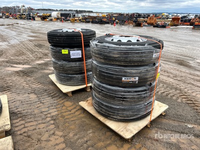 Quantity of (8) 11R22.5 Steer/All Position Transport Tires 18 Ply with Steel Rims Opony (Unused)