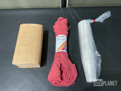 (4) Boxes of Disposible Cups, (9) Boxes of Shop Towels & Assorted Items