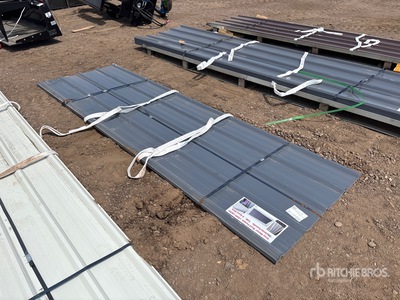 Quantity of (30) 9.84 ft x 3 ft Grey Metal Roof Panels (Unused)