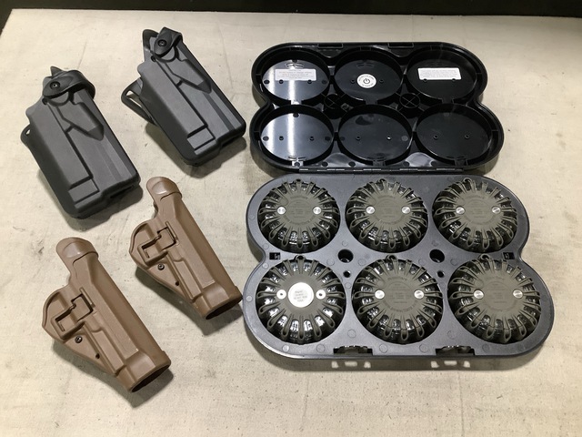(1) Pistol Holster, (17) Safety Lights, (46) Holsters & Assorted Items