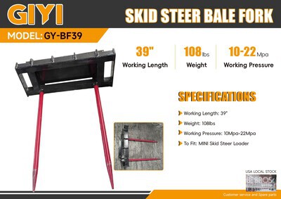 2026 GIYI GY-BF39 39 in Mini Skid Steer Bale Spear (Unused)