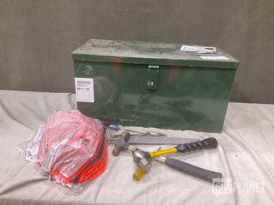 (12) Hard Hats, (1) Lot of Assorted Hand Tools, (2) Tool Boxes & (1) Base