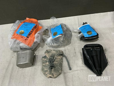 (3) Entrenching Hand Tools, (13) Water Canteen Cups & Assorted Items