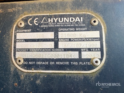 2012 Hyundai Robex R210LC-9 Pelle Sur Chenilles حفارة بجنزير