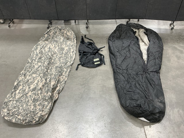 (3) Extreme Cold Weather Sleeping Bags, (8) Bivy Covers & Assorted Items