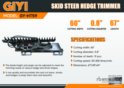 2026 GIYI GY-HT59 60 in Skid Steer Hedge Trimmer (Unused)