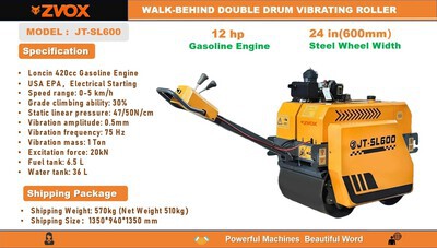 2026 ZVOX JT-SL600 Walk-Behind Double Drum Roller (Unused)