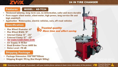 2026 ZVOX AD-TC24 24 in Tire Changer (Unused)