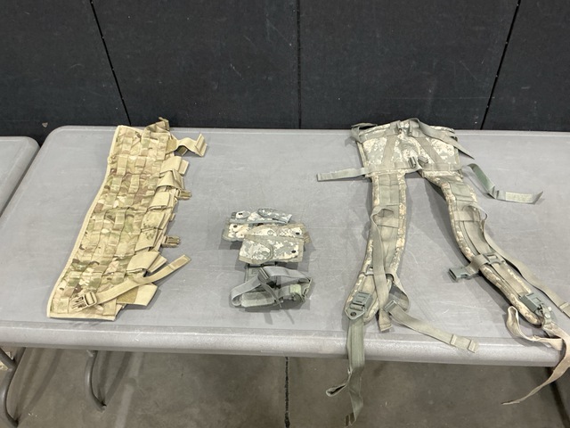 (10) Frame Shoulder Straps, (25) Pistol Holster Carriers & Assorted Items