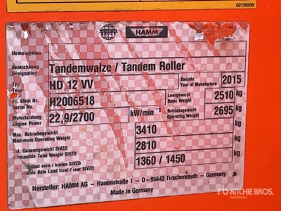 2015 Hamm HD12VV Rodillo Tándem