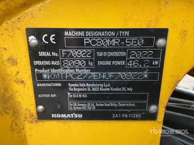 2022 Komatsu PC80MR-5 油圧ショベル